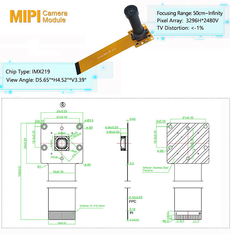 8MP Sony IMX219 CMOS Sensor M12 Lens Raspberry Pi Camera Module