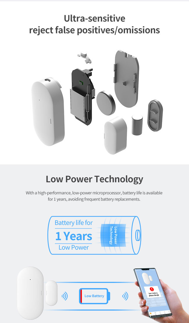 ABS PC Zigbee Door Contact DC 3V Alexa Tuya Google Assistant