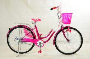 26 3 Speed Women Steel Ladies Pink Bike With Basket  Double V Brake