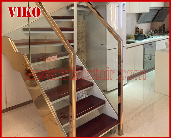 Double Steel Plate Staircase VK23S Railing tempered glass, Stringer,carbon 304 Stainless Steel
