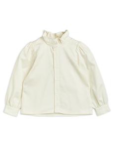 Little Girls Cotton Woven Ruffle Neck Blouse Long Sleeve Button Up For Summer Autumn