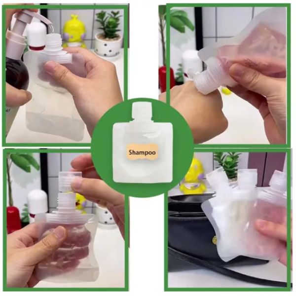 Leakproof 30ml 50ml 100ml Reusable Shampoo Spout Pouch Travel Size For Lotion Shower Gel