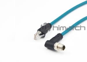 Durable RJ45 To Angled M12 X Code 8P Industrial Ethernet Cable with PUR Jacket For Machine Vision