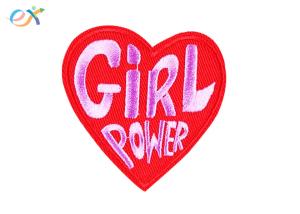 Girl Power Heart Shape Embroidery Designs Patches / Iron On Clothing Patches