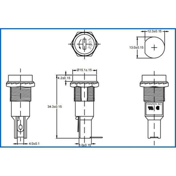 Bayonet Cap Bakelite 2AG Cylindrical Fuse Holder 10A 250V Size 5x20mm