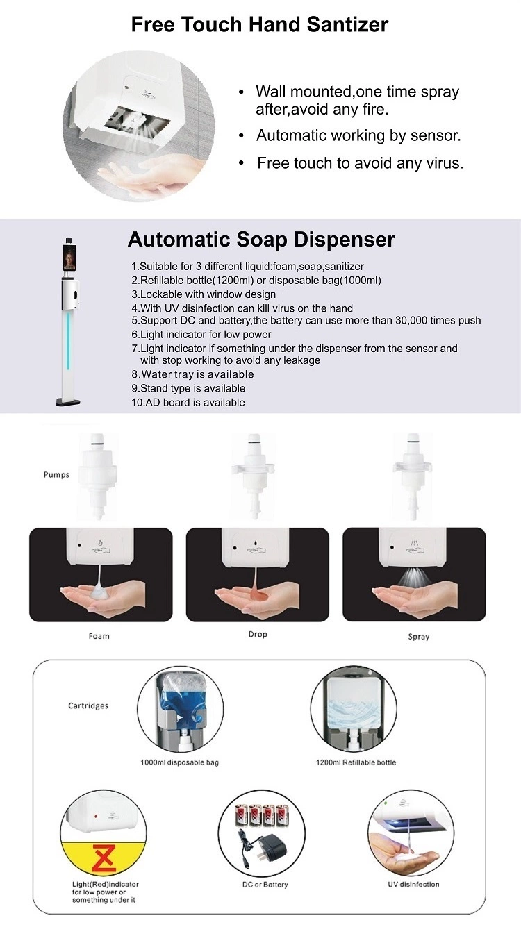 Stainless Steel 8" Time Attendance Facial Recognition Thermometer