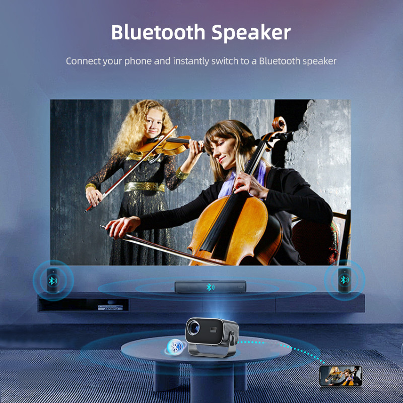 Mini Portable Projector with WiFi6 2.4G/5G 802.11a/b/g/n/ac/ax GPU ARM Mali-450 MP2 GPU 720P LCD Projection Technology