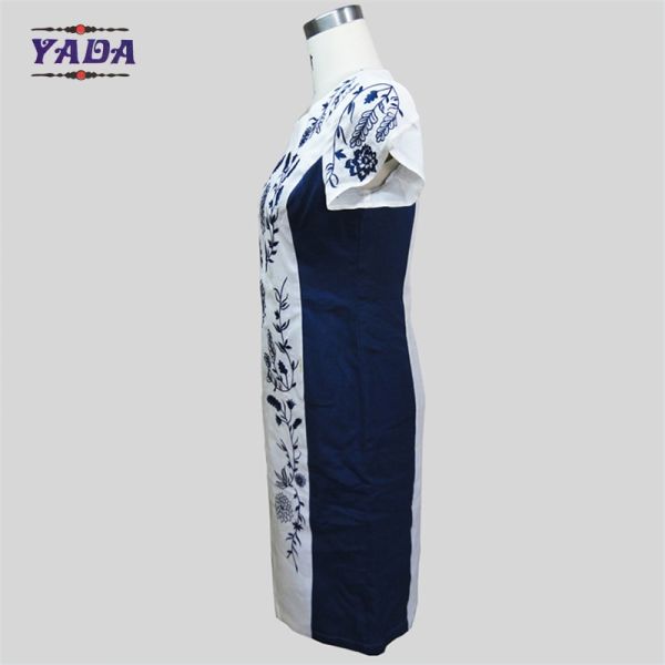 Elegant round neck embroidery summer one piece party swing dress dinner dresses western wear for ladies