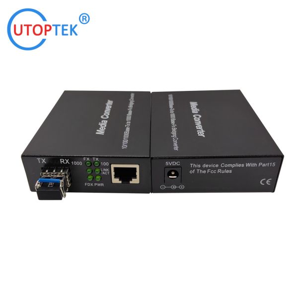 10/100/1000Mbps RJ45 to SFP media converter with DC5V power supply