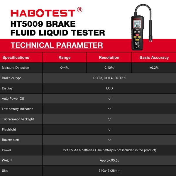 HT5009 Brake Fluid Liquid Tester Brake Oil Detecting Pen high-precision Automobile Brake Fluid Content Detector