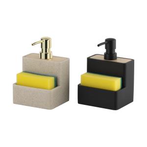 Buy cheap Square Polyresin Kitchen Utensil Caddy Soap Dispenser With Bamboo Top And Sponge product