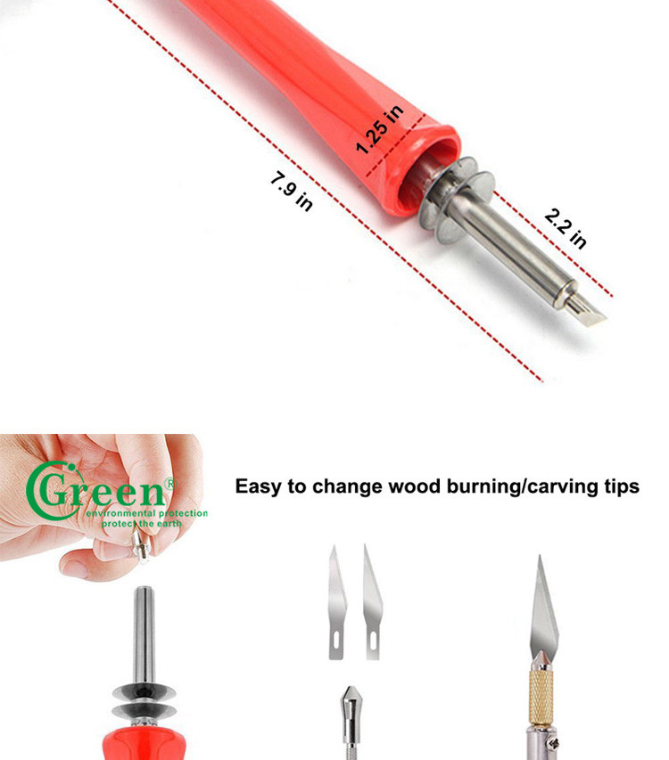 Green PS3301 33 Wood Burning Kit Tips 2 Stencils 12 Colored Pencils