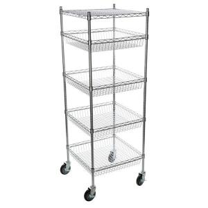 Buy cheap 5 Layers Mobile Metal Wire Rack Basket Shelving Unit Chrome Surface Finish product
