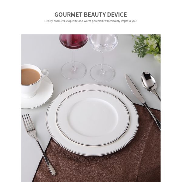 Exquisite 10" 25.8x1.8cm Gold Rim Bone China Dinnerware Set Cup