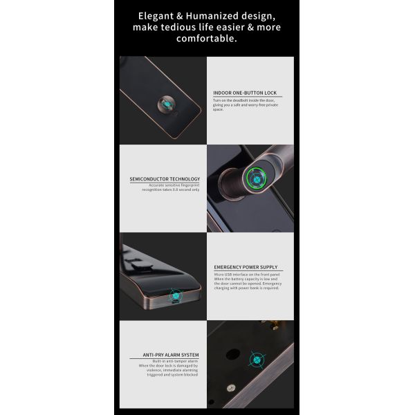 Fingerprint Zinc Alloy TT Door Lock Indoor WiFi APP Smart For Apartment House