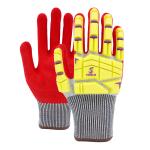 13 Gauge Red Sandy Nitrile Polyester TPR Gloves with Anti Slip Impact Protection