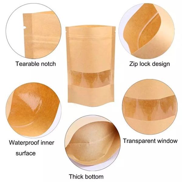 Stand Up 3.5*5.5 Inches k Paper Bag Food Storage With Window