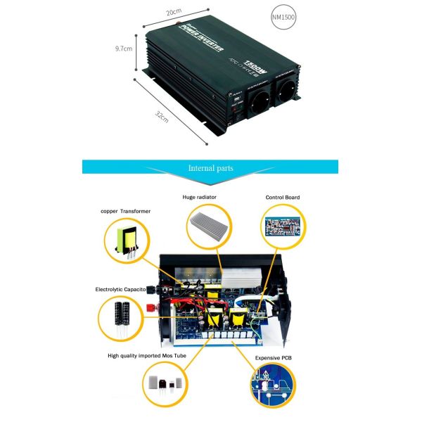 Solar 1.5KW Black Modified Sine Wave Power Inverter For Home