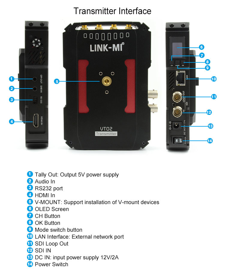 800m 5190MHzWireless HD Video Transmission System Kit Wihd Transmitter For Live Broadcast