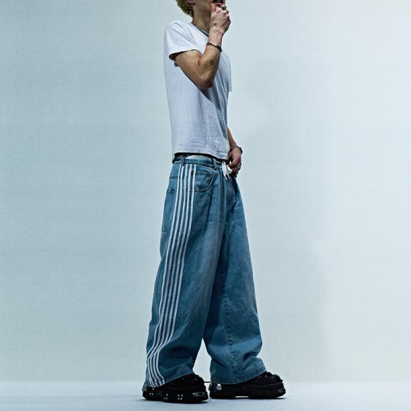 Quality Clothing Manufacturers Custom High Quality Blank Acid Wash Stacked Jean Denim Stacked Sweatpants Straight Leg With Stripe for sale