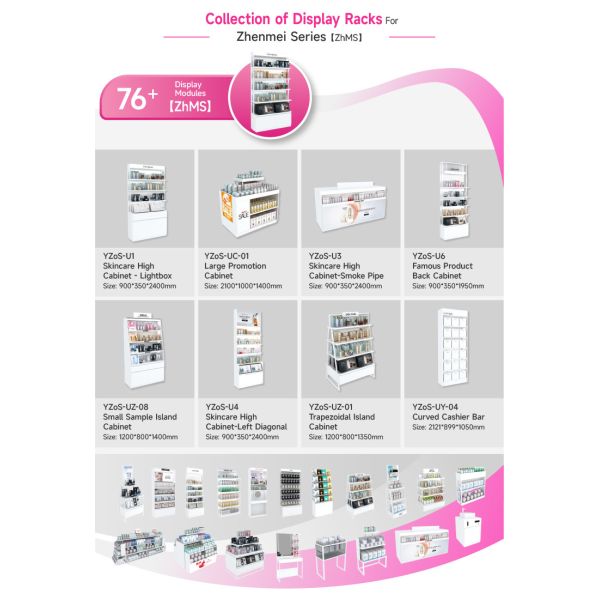 Cosmetic Store Stand White Laminated Display Rack with Light-box for Skincare Shop Decoration and Retail Shop Fitting