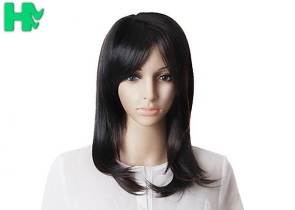 Quality 32" Humen Synthetic Black Wigs Normal Lace Single Bleached Knots for sale