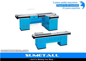 China Customized Retail Checkout Counter With Conveyor Belt , Cash Register Table Counter on sale