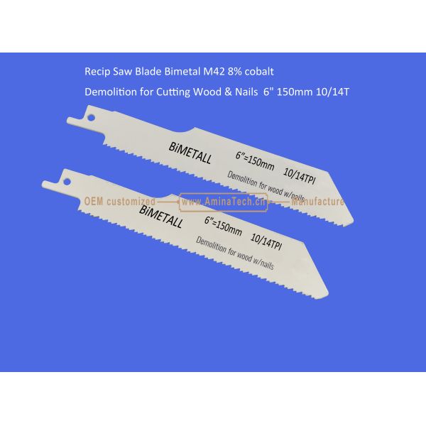 Recip Saw Blade Bimetal M42 8% cobalt Demolition for Cutting Wood & Nails 6" 150mm 10/14T,Power Tools