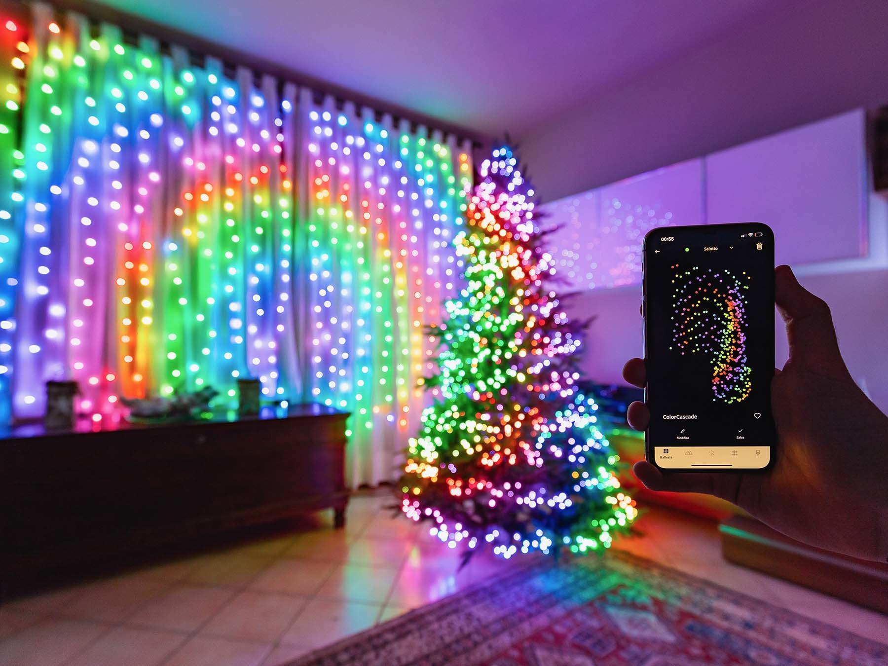 Adjustable RGBIC 2700K-6500K LED Curtain Lights With Music Sync IP44 Waterproof