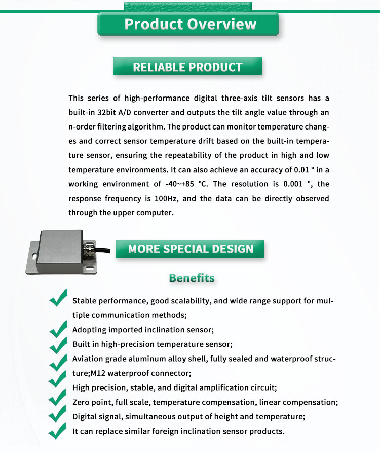 RS485 Communication X Y Z Inclination Sensor For Dual Axis Control And Angle Measurement