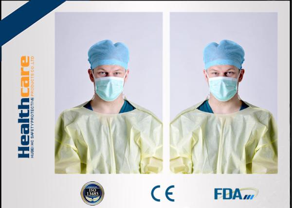 Quality Yellow Disposable Isolation Gowns One Time Use Knitted Cuff Barrier Gowns Against Liquid for sale