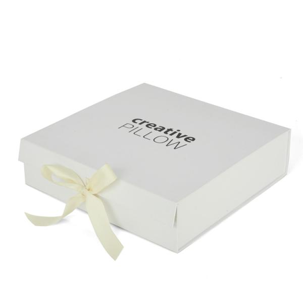 Quality OEM Printing Folding Cardboard Gift Boxes White Color With Silk Ribbon Closure for sale