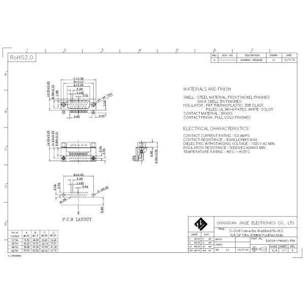 Custom 26pin 90 Degree D Sub Socket DB26 Connector HDR26