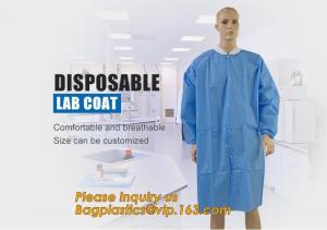 China High Quality Lab Coats Disposable Medical Laboratory Coat Doctors SMS Disposable Lab Coat With Knit Cuffs and Collar on sale
