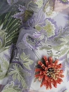 China Floral Colored Embroidered Lace Fabric For Women Garment on sale