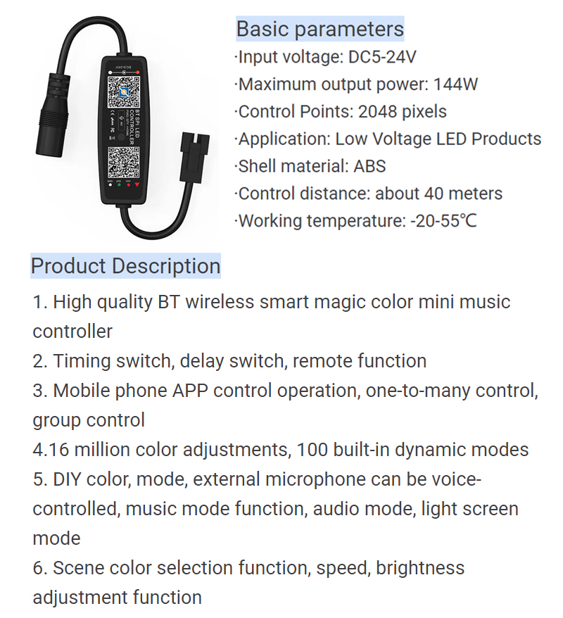 Bluetooth LED Strip Wireless Controller , SPI RGB LED Controller For 2811 Strip Light