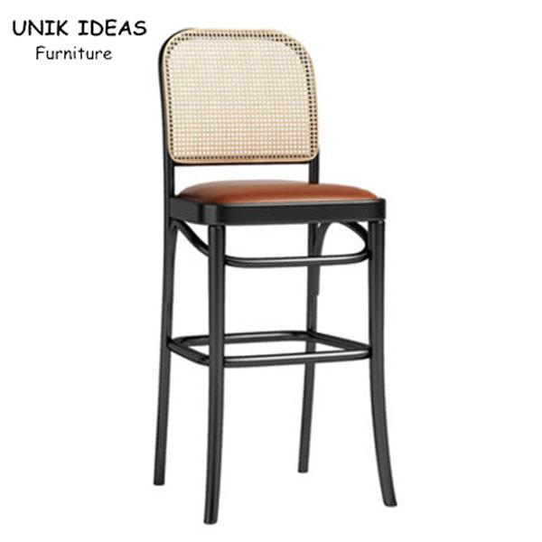 Quality French Bistro Rattan Cafe Bar Stools White Rattan Counter Height Bar Stools With Backs for sale