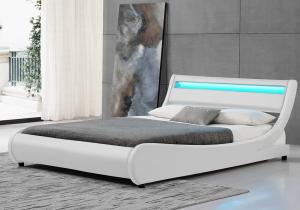 Curve King Size LED Upholstered Bed Frame White PU 140x200CM