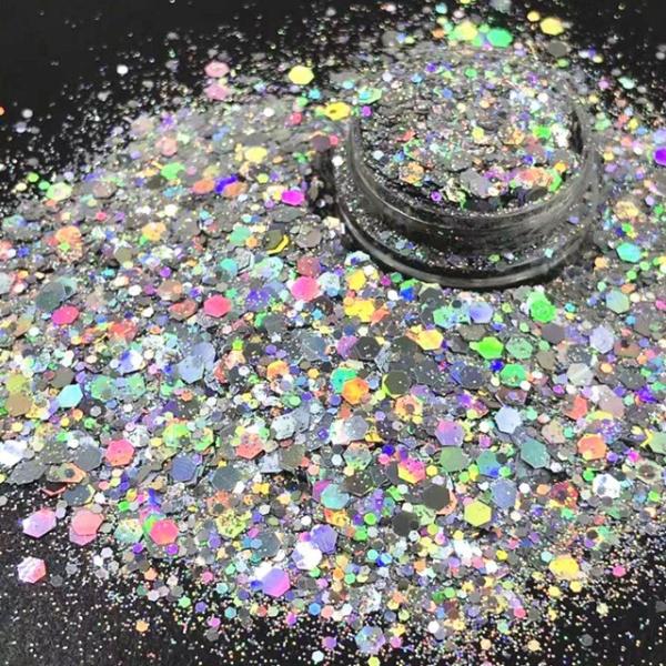 Quality Holographic Chunky Shape Cosmetic Glitter Bulk 56 Colors for Nail Beauty Products and Distribution Network for sale