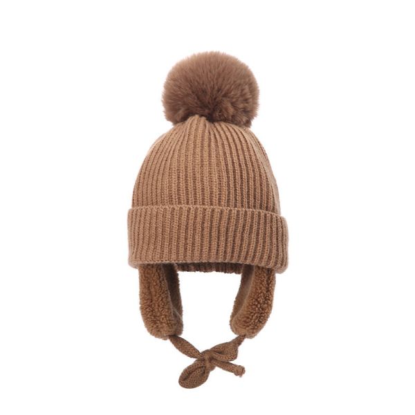 Multiple Colors Pom Acrylic Cotton thermal beanie hats Warm With Ear Cover
