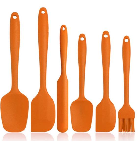 Quality Silicone Spatula Set-Orange 6 Pieces Non-stick-Stainless Steel Mandrel for sale