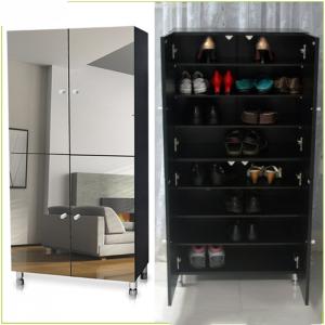 China Black Melamine MDF 8 Layer Nordic Mirrored Shoe Cabinet on sale