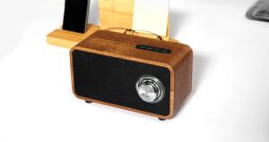 TF Card Supported Wooden Bluetooth Speaker , Line - In Function Wooden Stereo Speakers