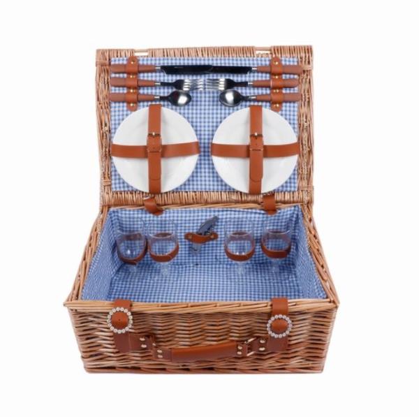 Quality Cheap Picnic Basket for 4 Willow Hamper Set with Insulated Compartment Handmade Large Wicker Picnic Basket Set for sale