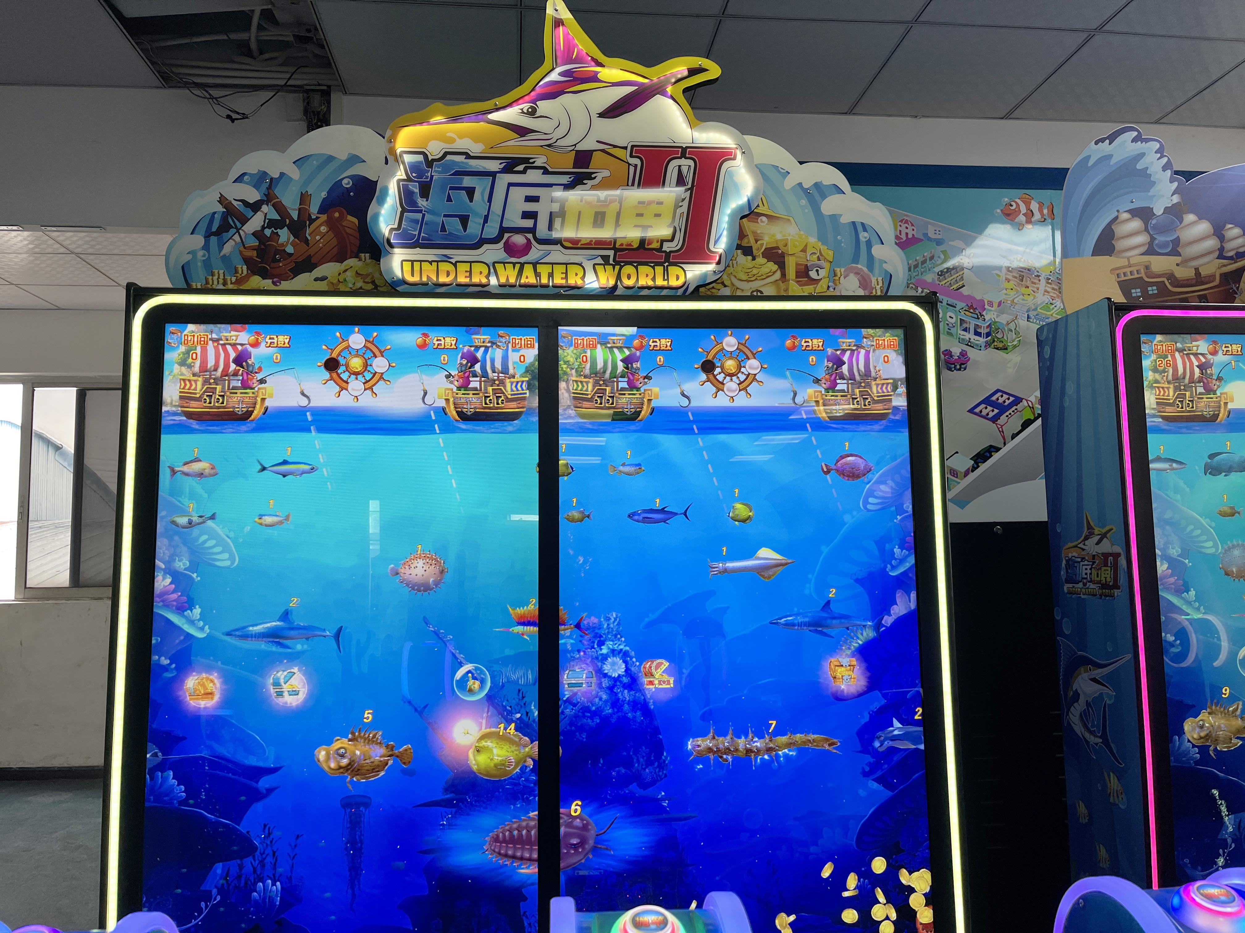 Blue Coin Pusher Go Fishing Ticket Redemption Game Machine For Under Water World Fishing Arcade Lottery Machine English Utilization