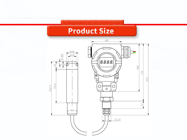 4-20mA Output UNIVO UBPT500-601TS Digital Display Explosion-proof Liquid Level Sensor