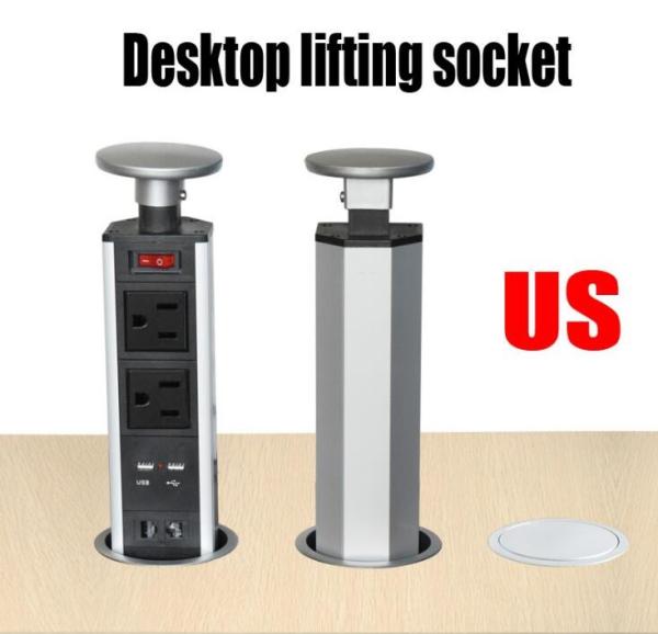 Quality European Standard Motorized Pop Up Power Socket , USB Office Kitchen Hidden Desktop Socket for sale