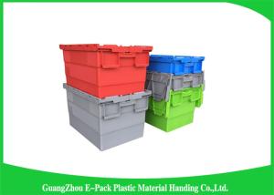 Nestable heavy duty plastic storage containers with attached lids stackable