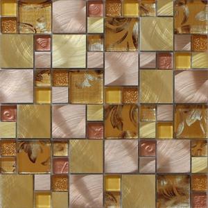 China 300x300mm glass mosaic tile sheets,aluminum mosaic wall tile,golden color on sale