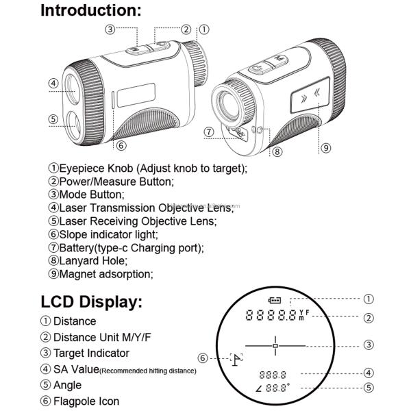 Customized Support OEM 800m Industrial Grade Golf Laser Rangefinder with Slope and Magnet for Golf Courses
